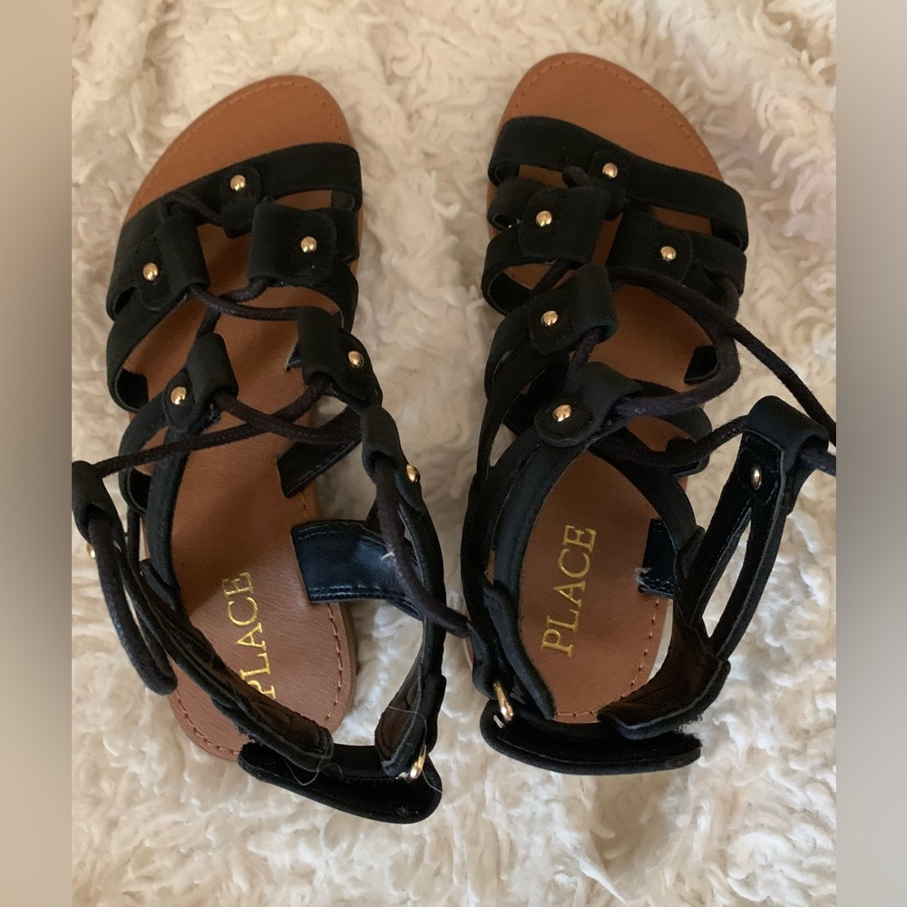 Little Girls Black and gold sandals